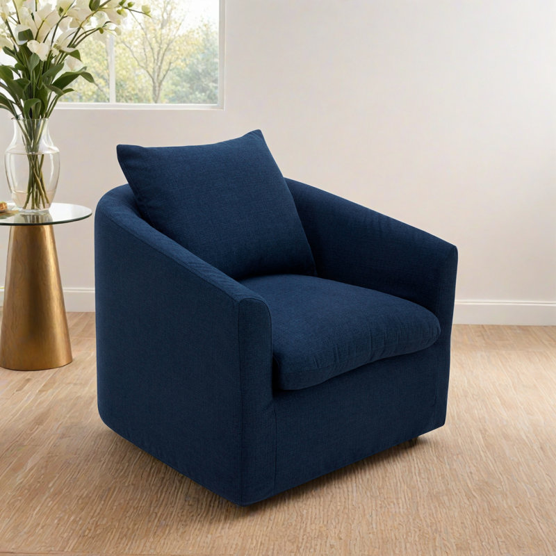 Fauteuil demi-tonneau pivotant 33,5 po Menta, Tweed de nuit Flannigan