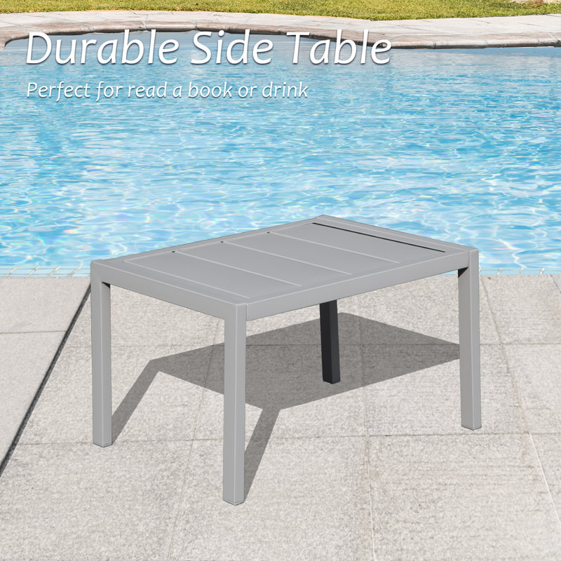 Chaise longue d'extérieur en métal avec table Silken, Kaki