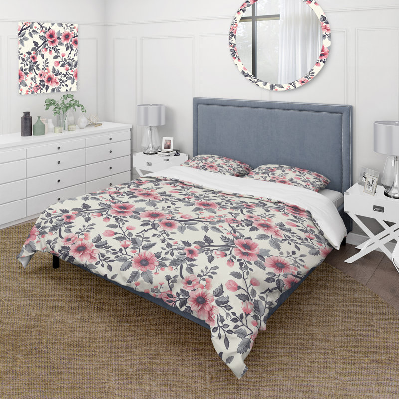 Ensemble de housse de couette Grey Floral Wreath III - Traditional, Housse de couette très grand et 2 très grandes t