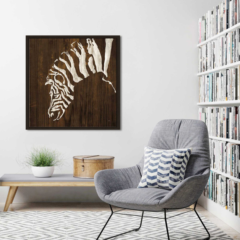 Zèbre blanc sur bois foncé - impression, Cadre flottant espresso, H 39,5 po x l 39,5 po x P 2 po