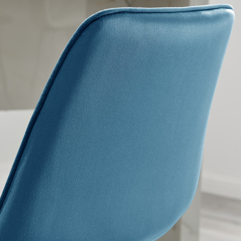 Simsbury Velvet Modern Counter Bar Stools with Tapered Metal Legs & Quilted Diamond Stitching, Blue, Silver