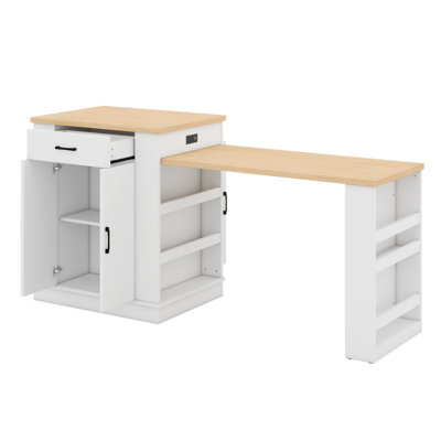 Extendable Island Console With Drawers, Cabinet & Open Shelving Multi-Functional Dining & Breakfast Bar Table