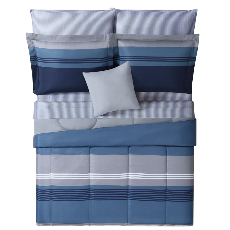 Twin Blue Microfiber Reversible Bed in a Bag Set