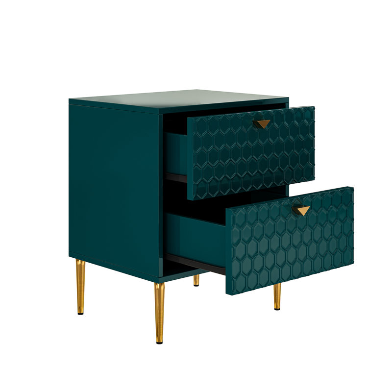 24.4" Tall 2-Drawer High Gloss Nightstand, Green