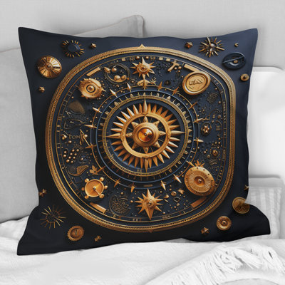 Coussin décoratif à motif géométrique abstrait en or et bleu