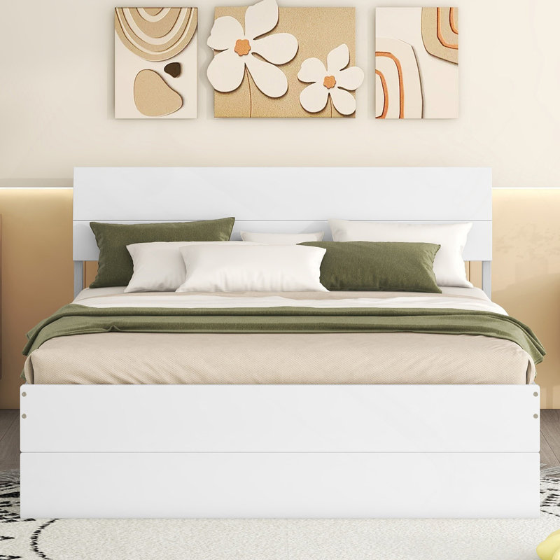 Cadre de lit double moderne avec lit gigogne simple et 2 tiroirs pour blanc brillant et blanc délavé