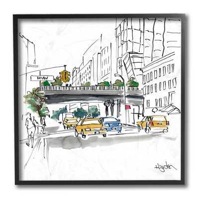 «City Taxi Underpass Urban Architecture Watercolor» par Mark Higden - impression d'art graphique