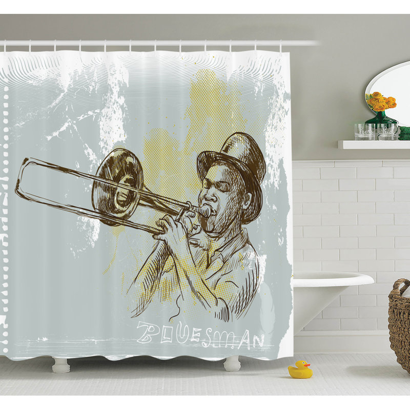 Ensemble de rideau de douche trompette player jazz art Music, H 70 po x l 69 po