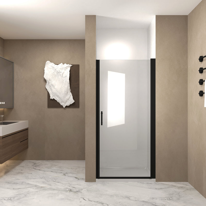 24"X 72" Pivot Shower Door, Aluminum Frame, Half Frame ,1/4"(6Mm) Tempered Glass, Right Opening, Matte Black