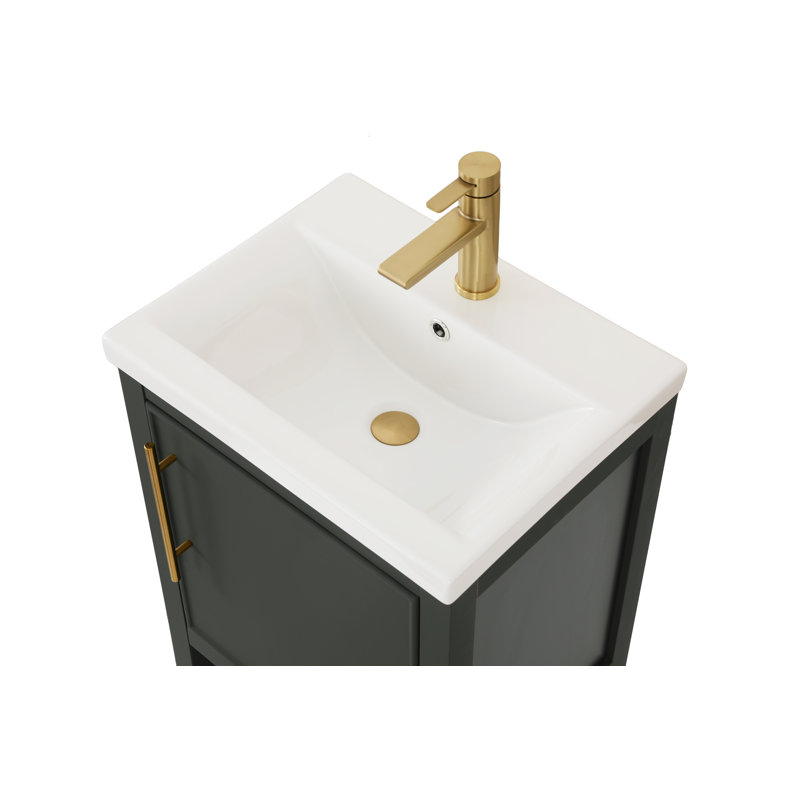 Meuble-lavabo sur pied vert sauge foncé vintage de 20 pouces avec lavabo en céramique pour petite salle de bain