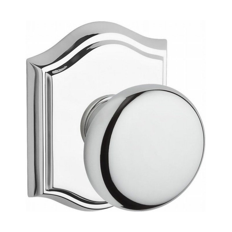 Round Privacy Door Knob with Traditional Arch Rose, Polished Chrome