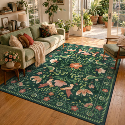 Tapis à motif floral lavable Goldene Boho