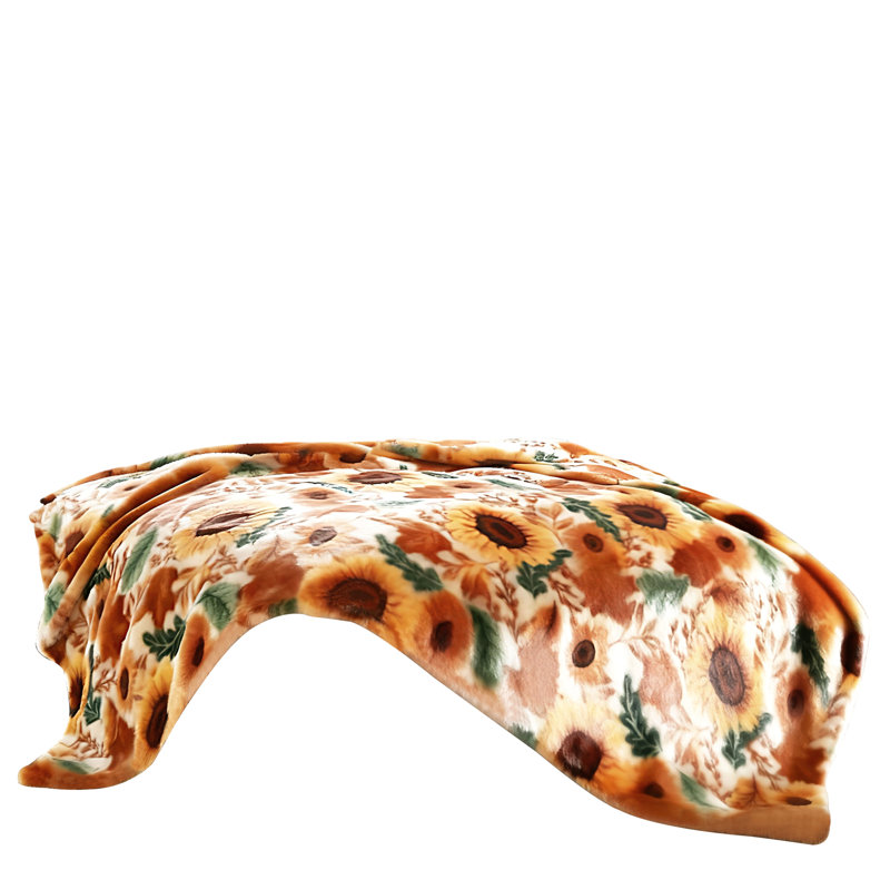 Couverture en fourrure Esca Luxury, Motif floral jaune, Grand lit