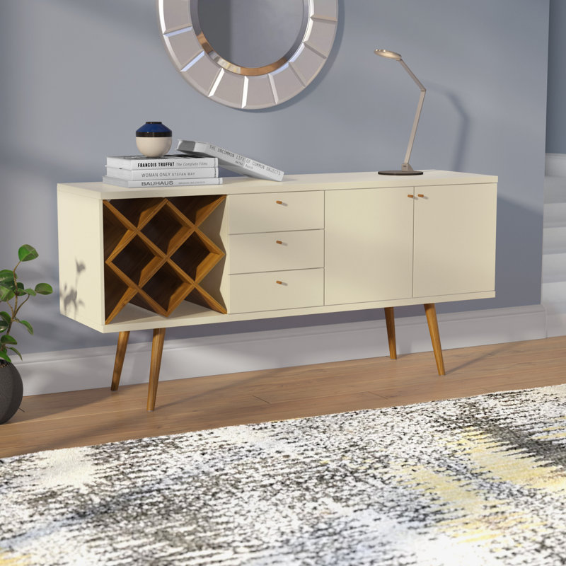 Buffet contemporain à 3 tiroirs Utopia, Blanc lustré et crème d'érable