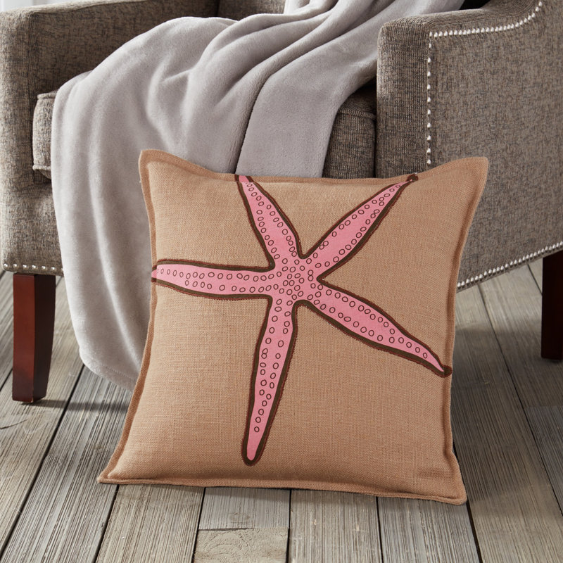  Coussin en toile de jute, Étoile rose