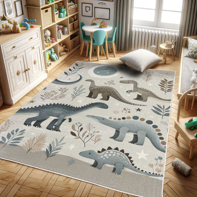 Ambesonne Dinosaur High Density Long Fiber Poly Threads Decorative Area Rug Carpet, Rectangle 2'3" x 3'9"