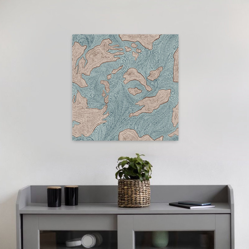 Art contemporain, paysage abstrait rétro, océan, H 18 po x l 18 po