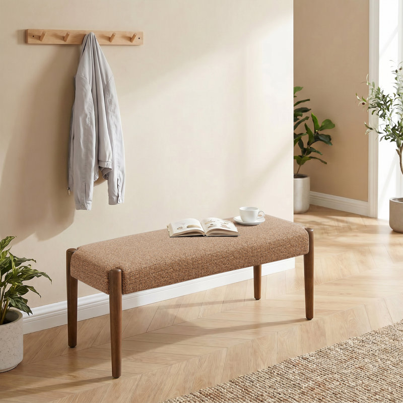 42'' W Modern Upholstered chenille Bench, Beige, Light Brown