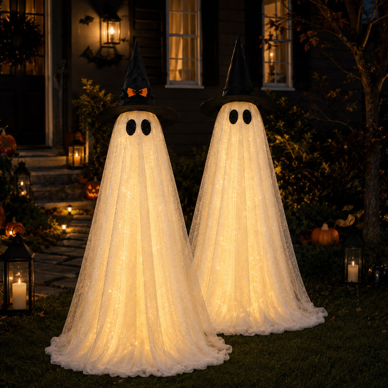 Ensemble de 2 décorations d'Halloween fantôme avec télécommande et minuterie
