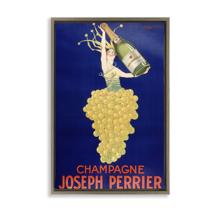 Cadre flottant rétro champagne Perrier, design par Marcus Jules, H 25 po x l 17 po, Cadre flottant orme Montalcino