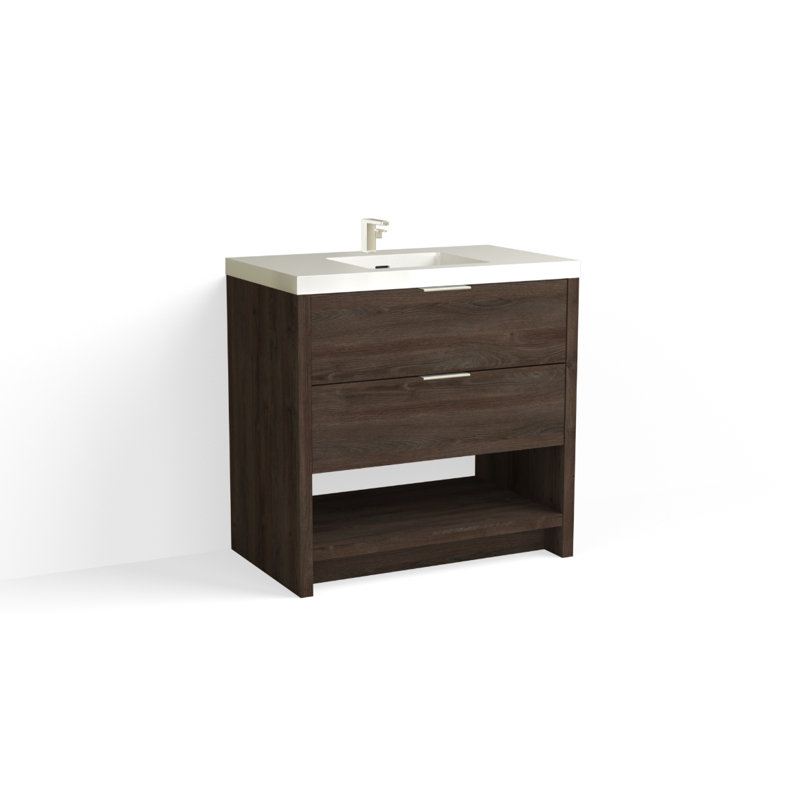 Vue 36" W Freestanding Single Bathroom Vanity, White Nanomatte, Matte Black, Glossy White/8" Widespread