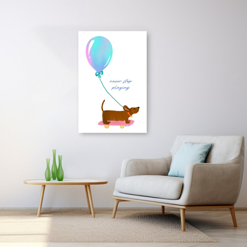 «Playful Skateboard Dog Playful Whimsical Contemporary», reproduction d'art murale, H 48 po x l 32 po
