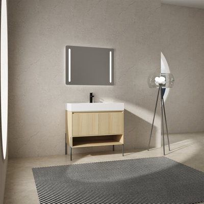Ensemble de meuble-lavabo de salle de bain avec lavabo simple en résine