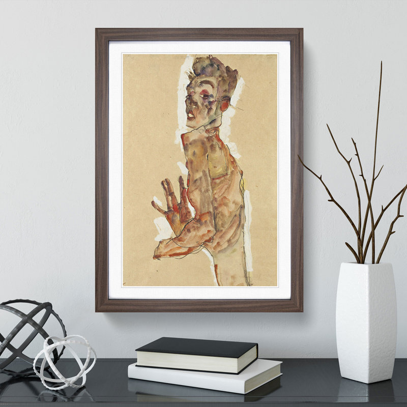 Self-Portrait Vol.3 by Egon Schiele - Picture Frame Painting, Walnut Framed, 48cm H x 36cm W x 2cm D