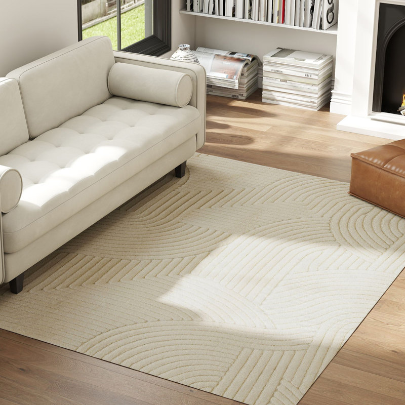  Modern Geometric Rug, Thick Plush, Non-Slip, 160 x 120 cm, Cream, 230 x 160 cm