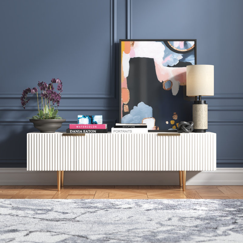 Meuble télé pour téléviseur de 58 po ou moins Claverton, Blanc / or