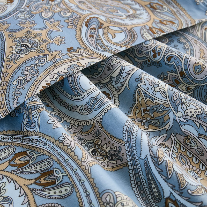 Queen Size Pillowcases Set of 2, 100% Cotton Pillow Cases, Blue Paisley Print, Soft Breathable Envelope Closure Pillow Covers(Queen, 20"x30")