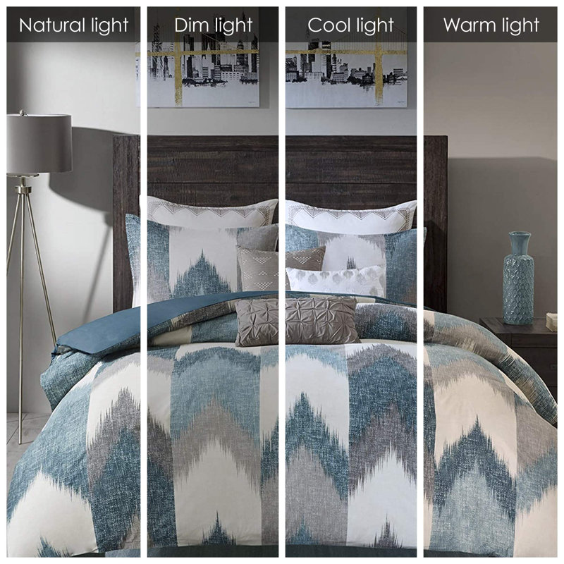 Cotton Comforter Mini Set, King Comforter + 3 Additional Pieces, Aqua