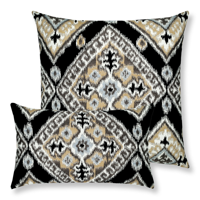 Ikat Diamond Outdoor Rectangular Pillow Cover & Insert, Onyx
