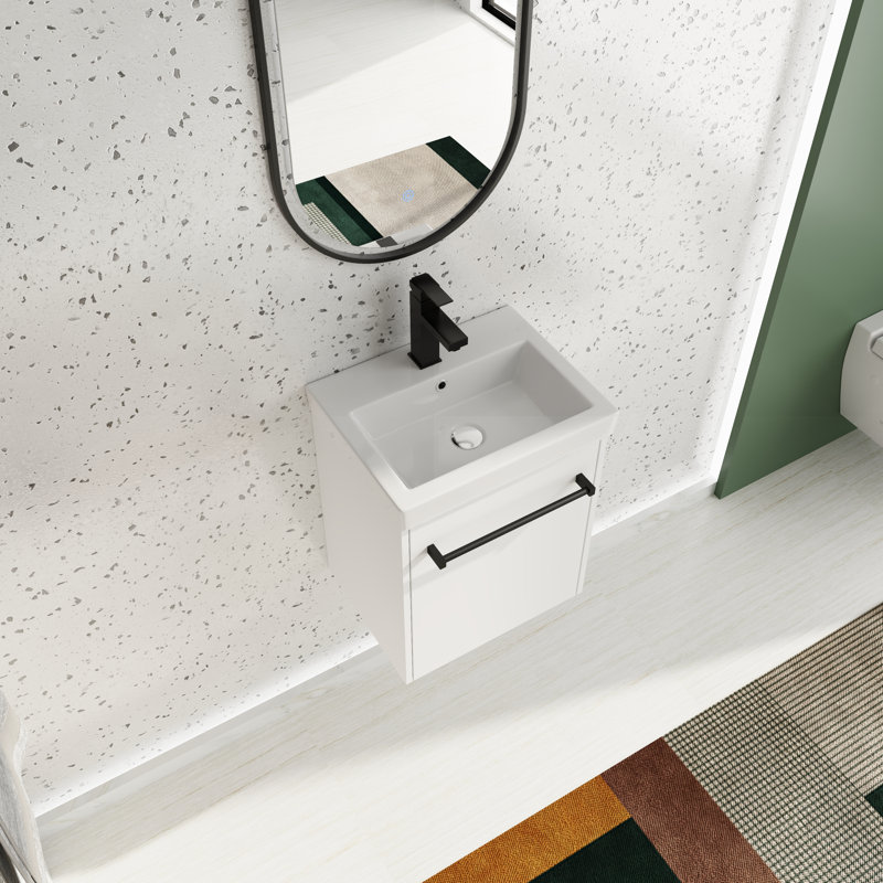 Meuble-lavabo simple 18 po avec comptoir en céramique, Blanc lustré