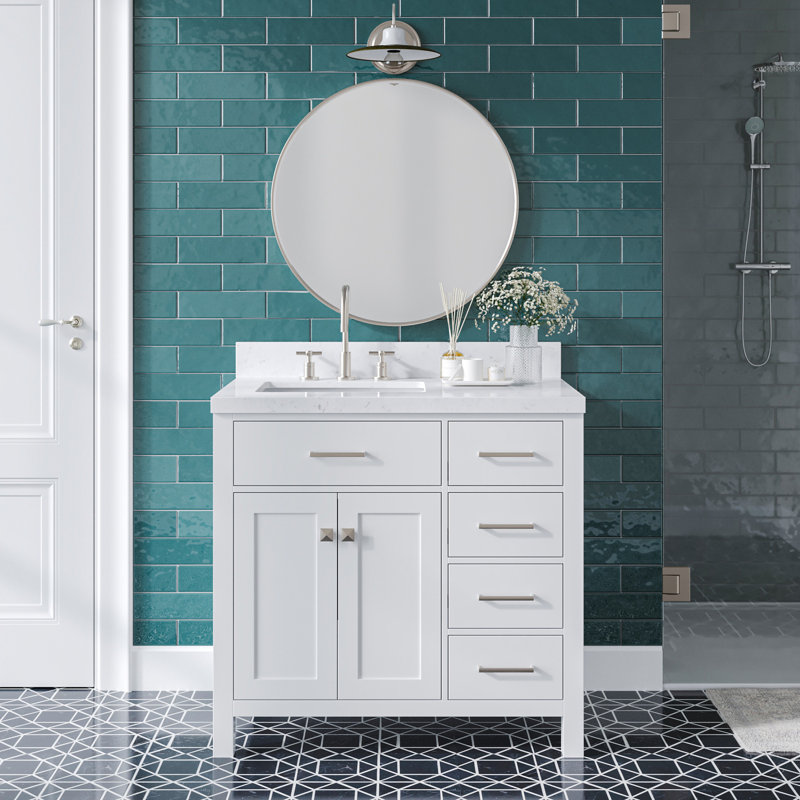 Ensemble de meuble-lavabo simple Macnair avec quartz Carrara blanc, Blanc, Rectangulaire, 36"