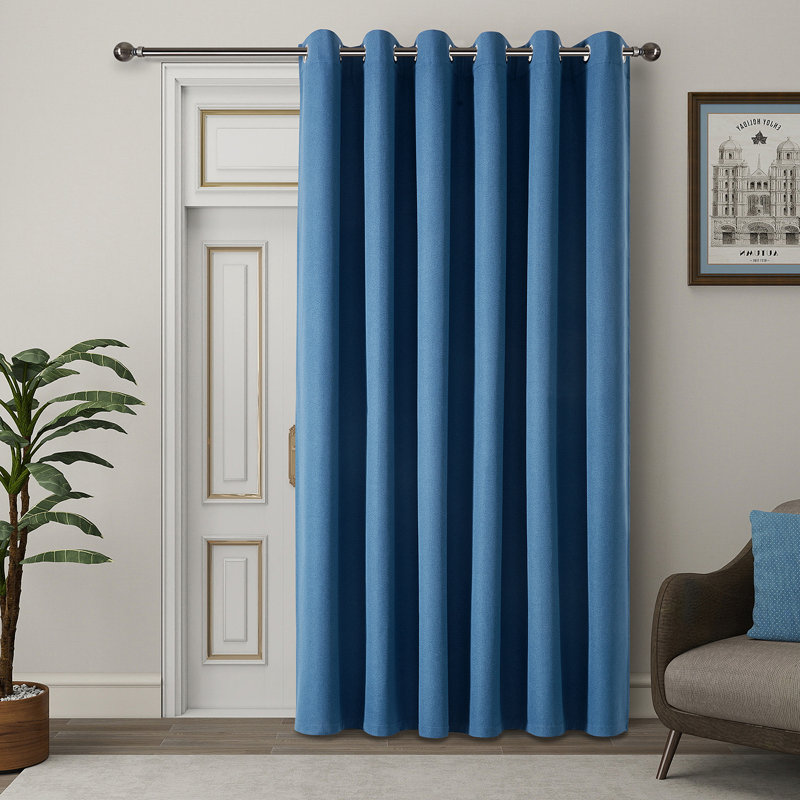 100% Linen Blackout Eyelet Curtain Single Panel – Premium Thermal Blackout 66X84, BLUE