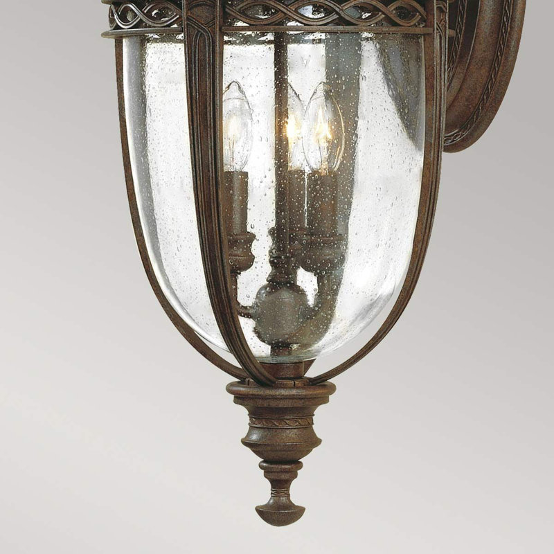Thynes 3 - Bulb Seeded Glass Outdoor Wall Lantern, British Bronze, Large
