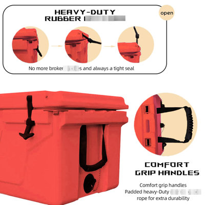 Red Outdoor Picnic Cooler 65Qt - To Sun Damage And Easy Drainage Camping With Freezer Style Lid Gasket