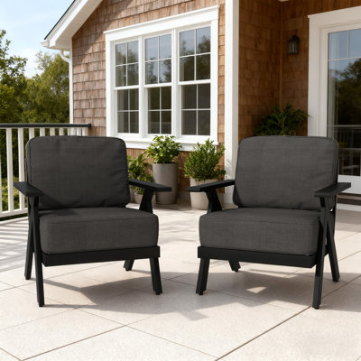 Outdoor Aluminum 2-piece Armchair Sofa Set with Durable All-weather Thick Cushions-Gray