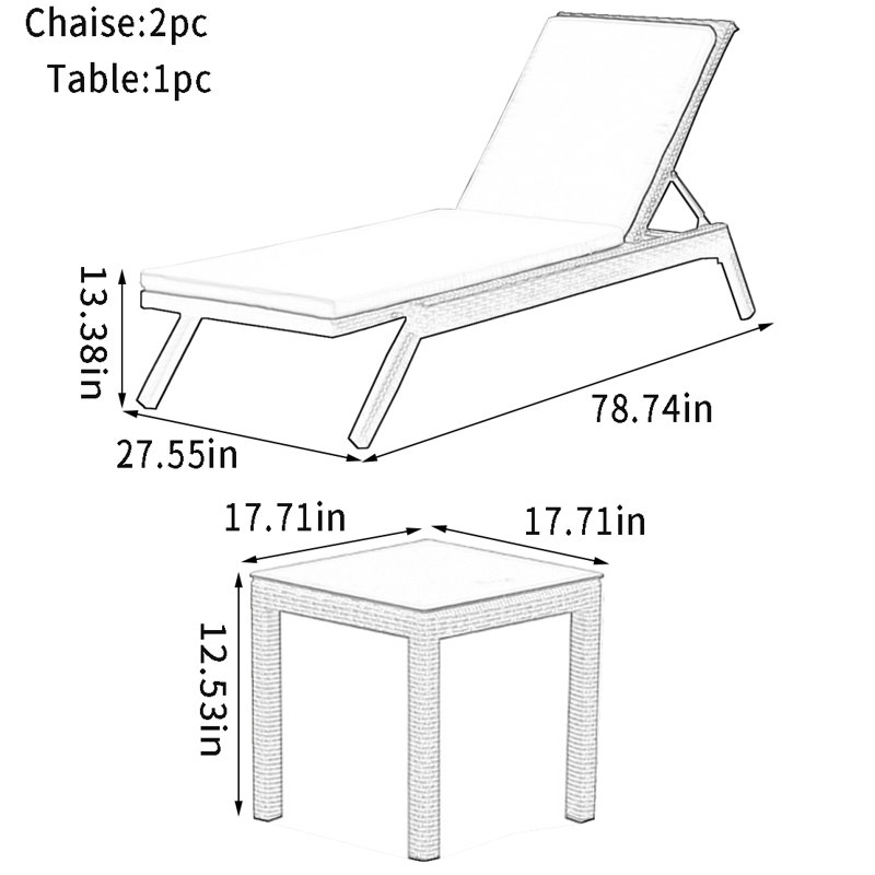 Krashana Outdoor Chaise Lounge Set with Table , Cushion Included