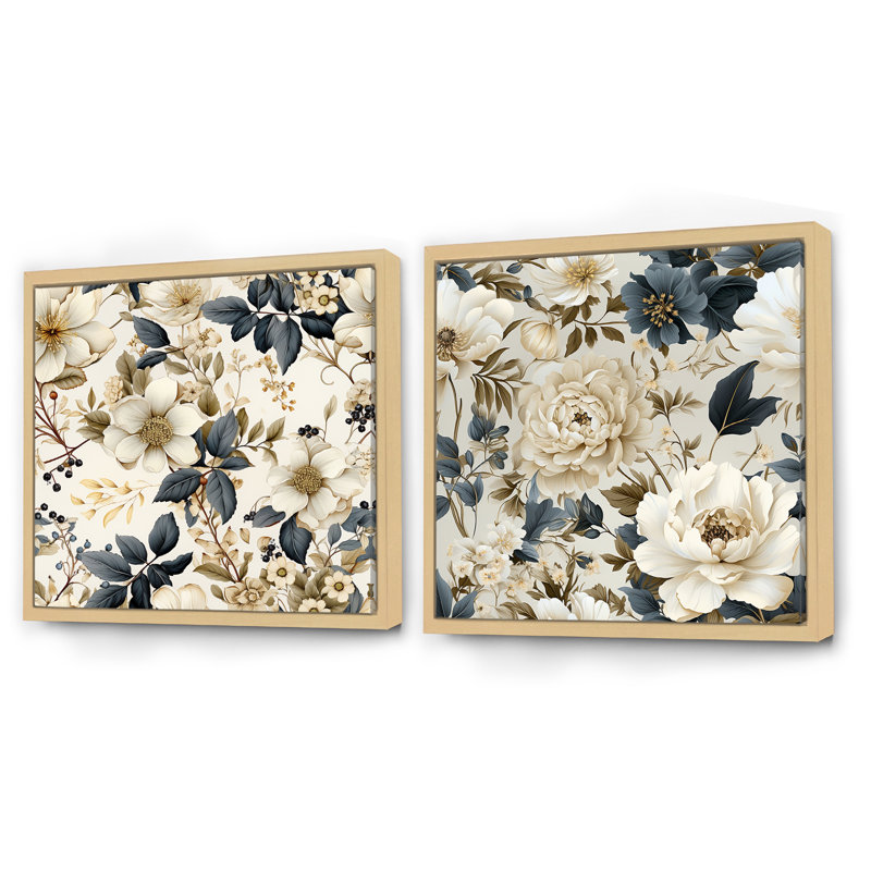 Ensemble de 2 colliers floraux à motif floral System, H 16 po x l 33 po, Cadre flottant brun