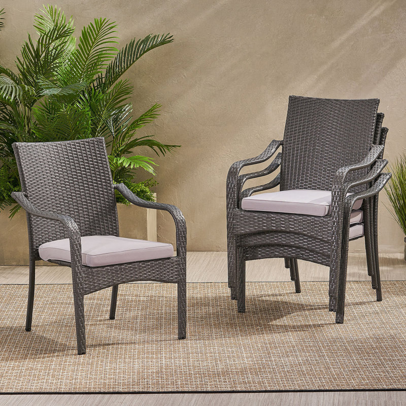 Ensemble de salle à manger d'extérieur en rotin avec 4 chaises, gris