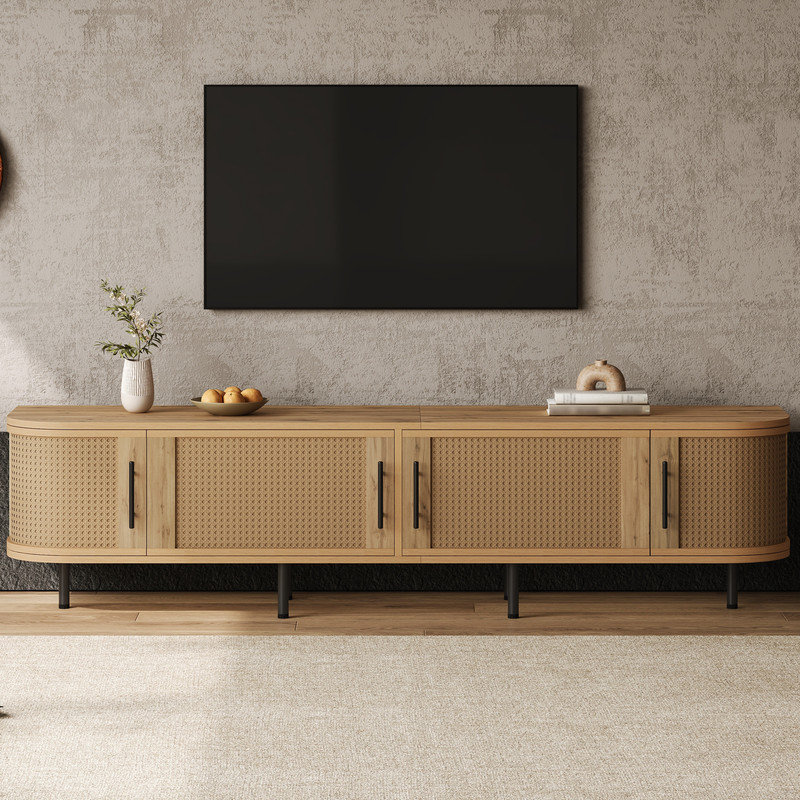 Meuble télé 70 po avec portes en rotin