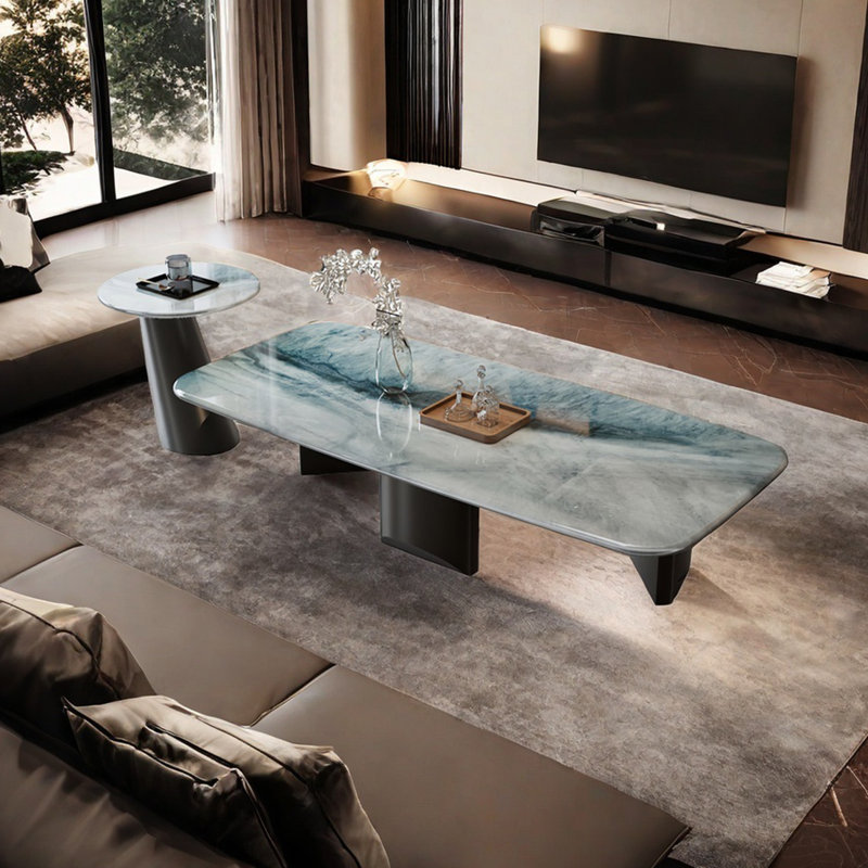 Rectangular supercrystalline stone coffee table, Blue, 14.6" H x 63" L x 31.5" W