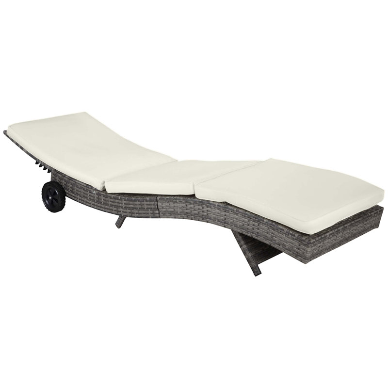 Outsunny Outdoor Pe Rattan Chaise Lounge With 5-Level Adjustable Backrest, Wheels, And Cushioned Comfort For Poolside Relaxation