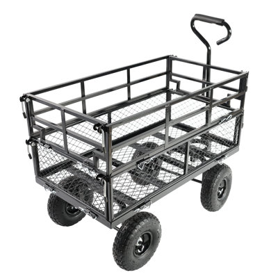 Chariot de jardin à quatre roues noir à haute résistance avec roues de jardin gonflables Capacité de 600 lb pour le transport de jardin