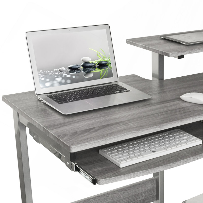 Bureau d'ordinateur gris avec rangement