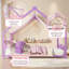 Cadre de lit au sol Montessori pour lit double, en forme de maison et avec barrières de sécurité, violet