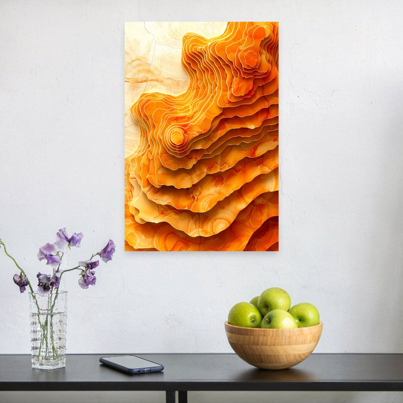 «Flowing Orange Contours», art abstrait moderne, paysage biologique, nature, 24" H x 16" W