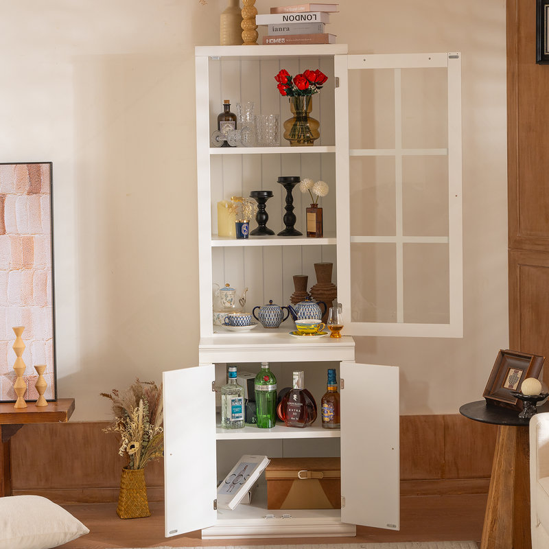 Versatile Display Cabinet With Single Tempered Glass Door And Double - Action Hinge, Ideal For Various Living And Work Spaces